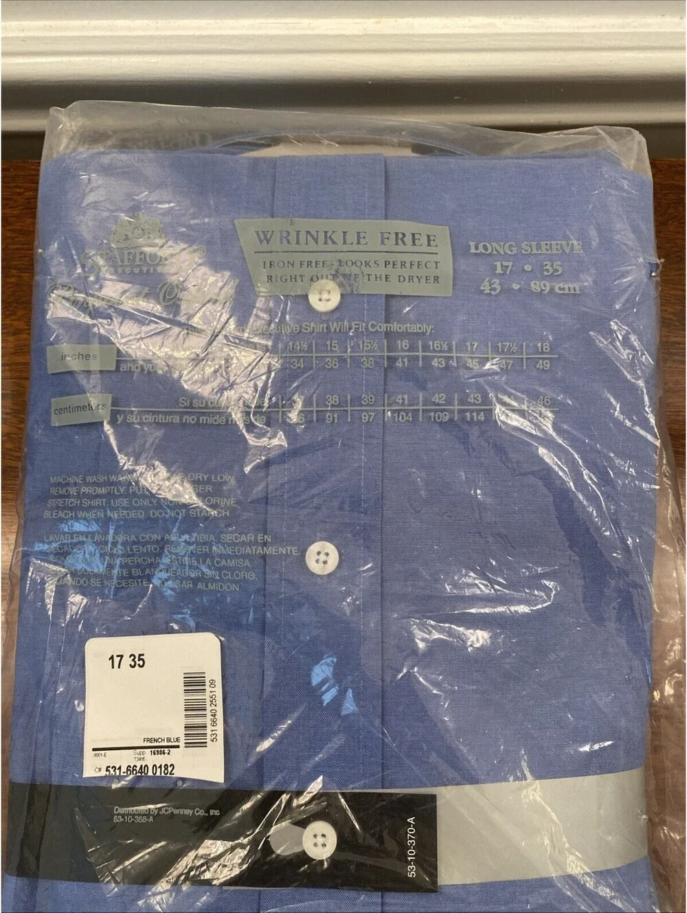 New Blue Stafford Men's Size 17 35 Long Sleeve Dress Work Shirt Wrinkle Free